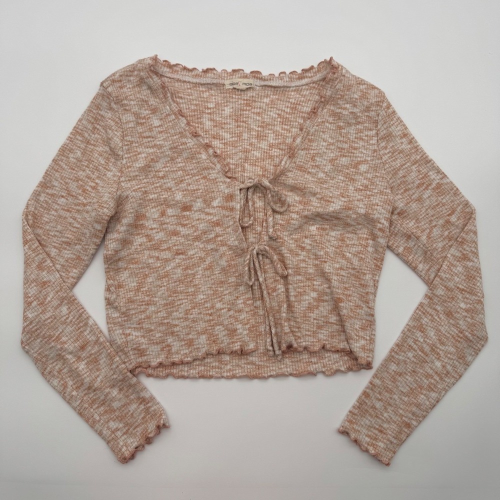 Moa Moa Womens Peach Orange Space Dye Tie Front Lettuce Edge Crop Top Size Large - Picture 2 of 6